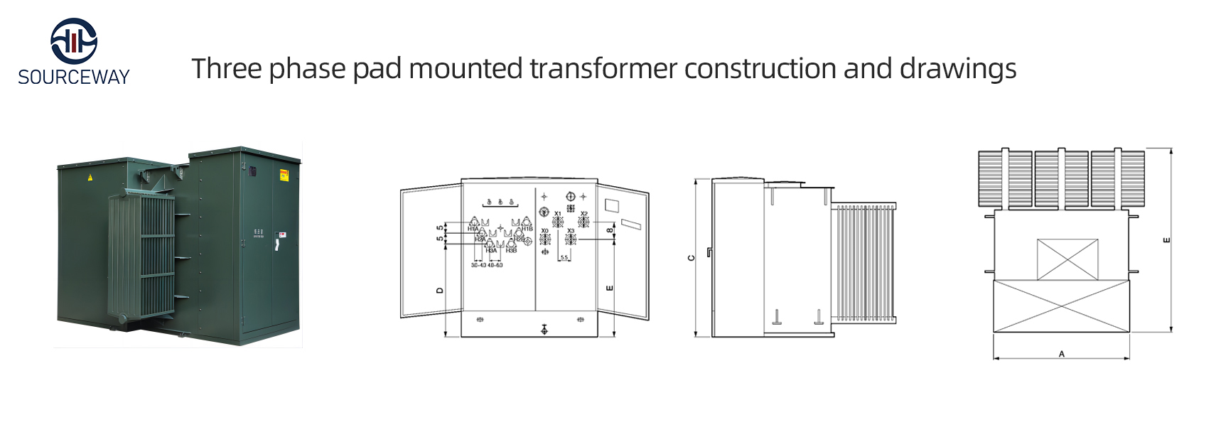 Three phase pad mounted transformer construction and drawings