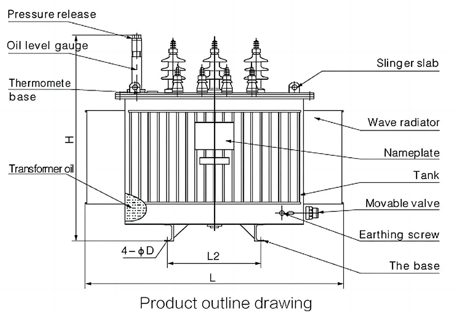 Oil Filled Hermetically Sealed Three Phase Pole Mounted Distribution Transformer